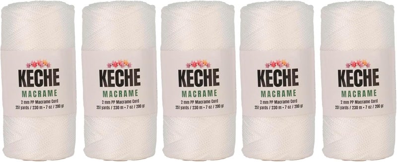 KECHE Macrame Cord | Macrame Supplies 2mm Polyester Macrame Rope Yarn for Table Runner Wall Décor Plant Hanging 251 Yards (000 - White, 5 SKEINS) - Image 1